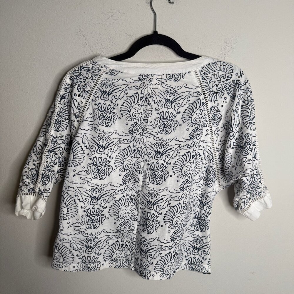 Maeve Anthropologie Ester Eyelet Embroidered Top White Blue XS Extra Small - Picture 3 of 5